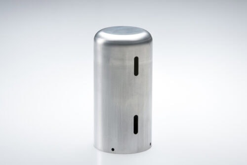 Norpin Double Drawn Round Enclosure with Machined Side Wall Slots and Evenly Spaced Thru Holes on Bottom for Mounting Norpin Double Drawn Round Enclosure with Machined Side Wall Slots and Evenly Spaced Thru Holes on Bottom for Mounting